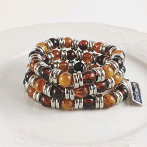 Vintage Lucite 3 Strand Orange Stretch Bracelet